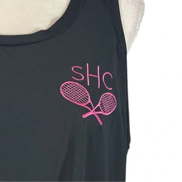NWT! Athleta Black Tank Top with Pink Tennis Logo- XL - Picture 2 of 8
